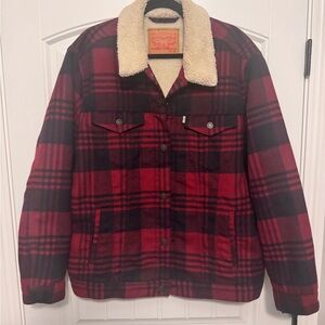Levi's Red and Black Plaid Jacket with Sherpa Lining Vintage men’s XXL